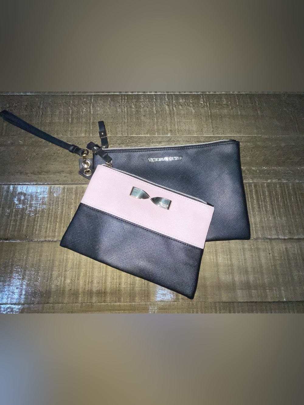 Victoria's Secret Black and Light Pink Wristlet Duo